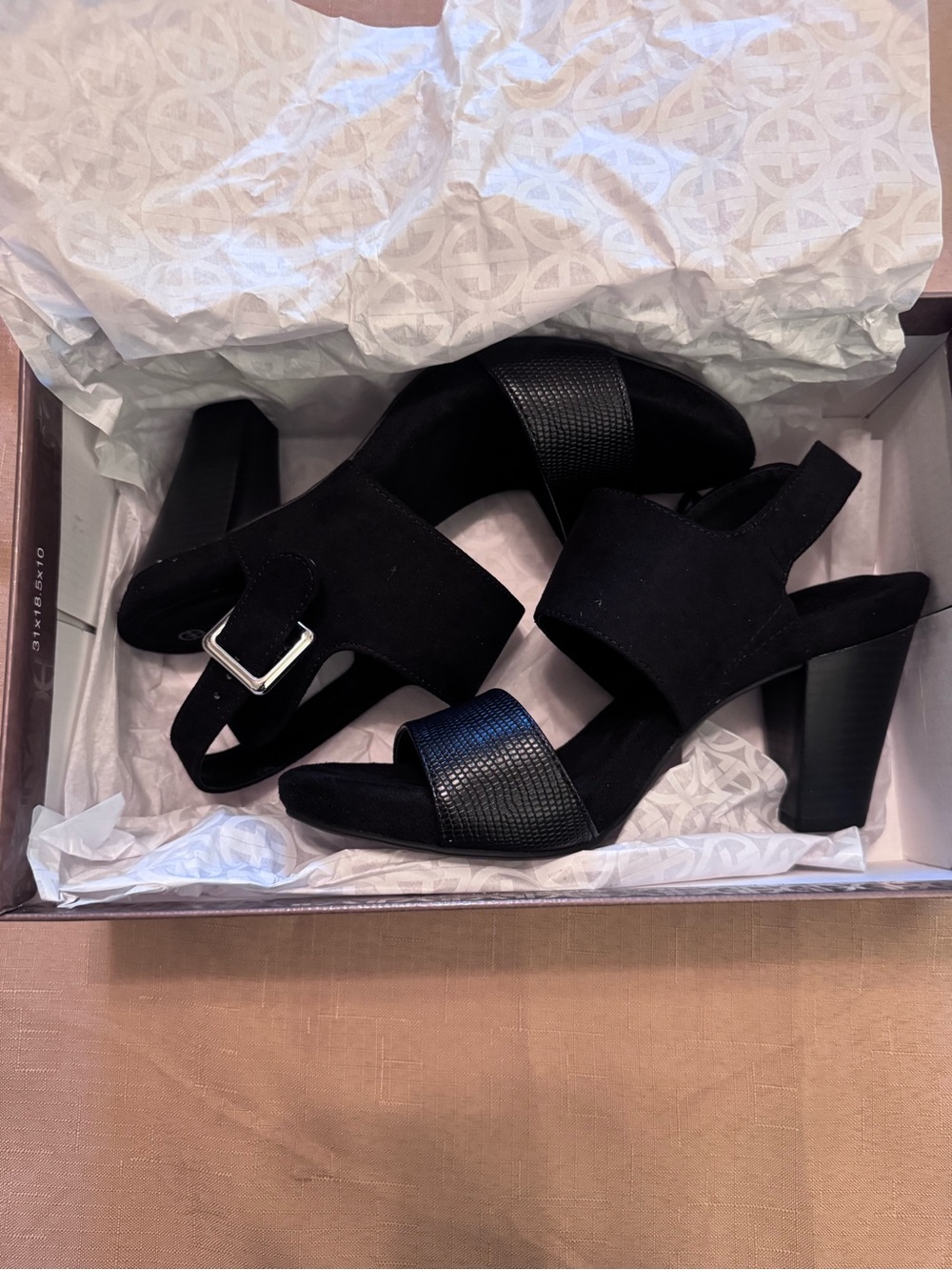 Giani Bernini Black Suede Block Heel Sandals w/ Memory foam. - Picture 9 of 11